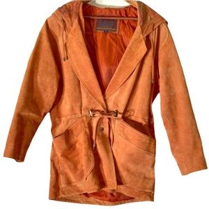 Vtg 90s Suede Leather Southwest Aztec Western Hooded Jacket Coat Women’s Medium
